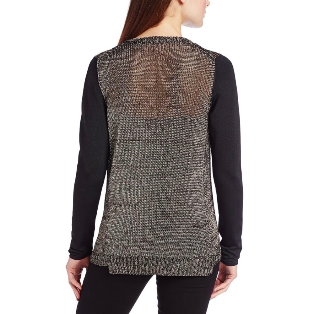 NWT Elie Tahari‎ Black & Gold Zareen Yarn Metallic Cardigan Sweater Size Small - Picture 9 of 10
